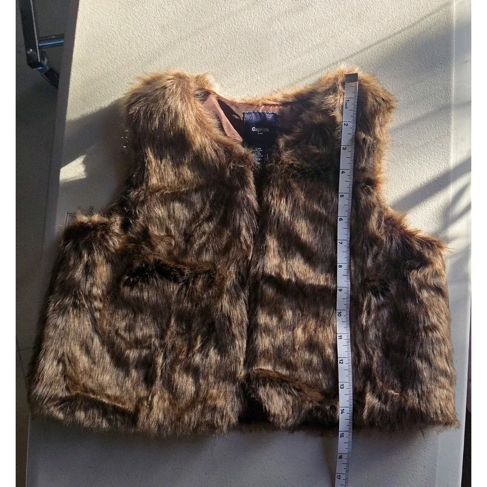 GapKids Faux Fur Vest XL Brown Shaggy Gilet Y2K Aesthetic Quiet Luxury Preppy
